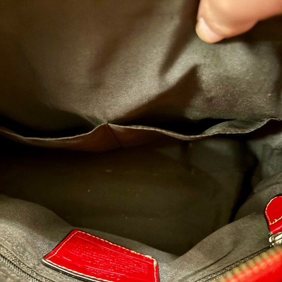 Coach Heritage Stripe Satchel Red leather accents Lot of wear Restoration bag - Picture 11 of 14